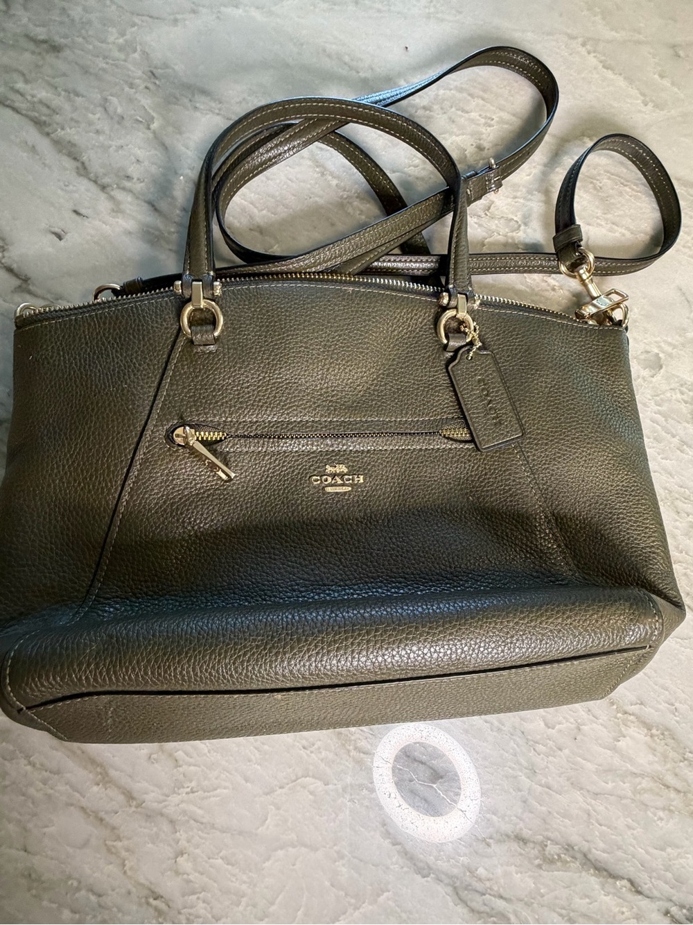 COACH Olive Green Pebbled Leather Shoulder Satchel with Crossbody Strap - Picture 8 of 9